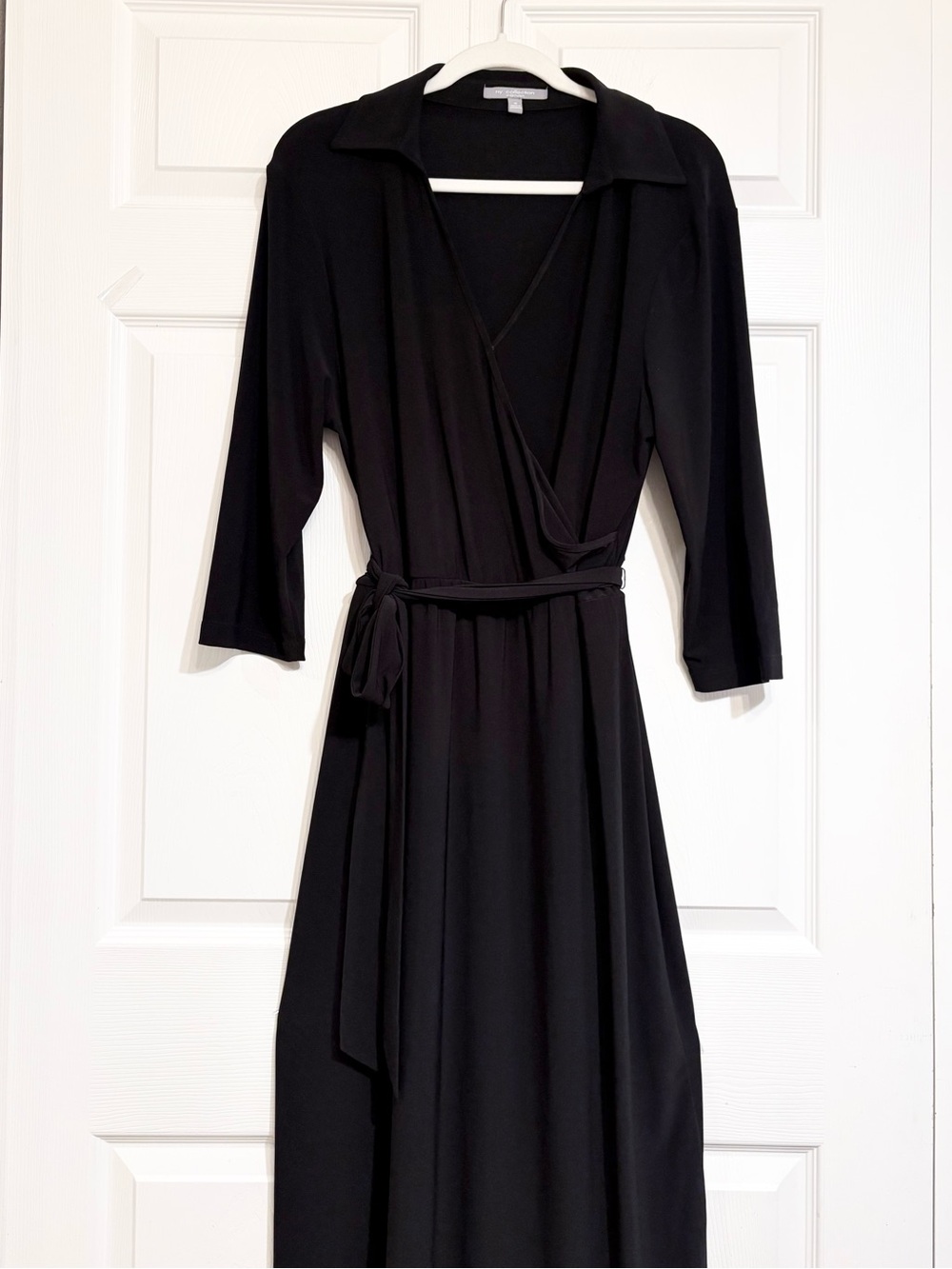 NY Collection Elegant Wrap Maxi Dress Tie Waist 3/4 Sleeve Black Size 1X Tall
